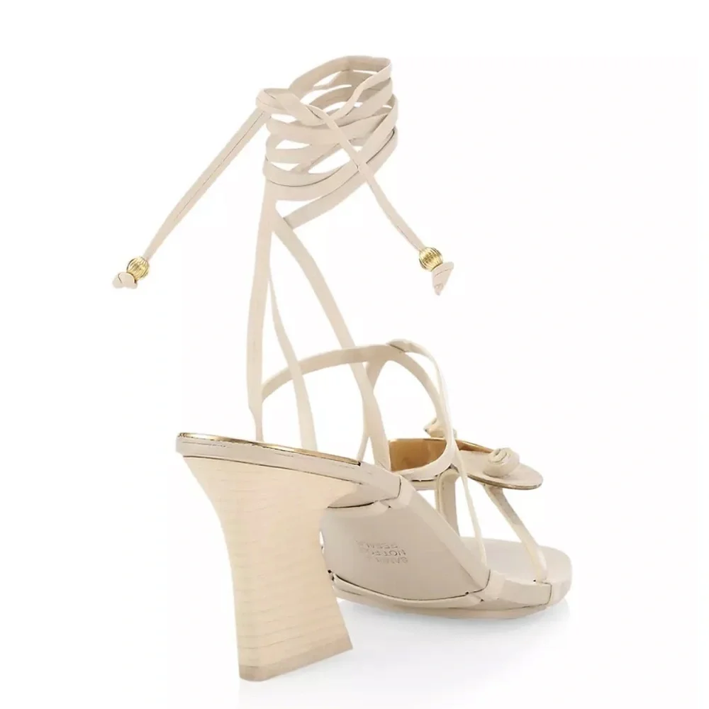 Tory Burch Knotted Leather Ankle-Tie Sandals New Cream